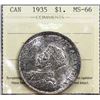 Image 2 : 1935 $1 ICCS Superb Gem Mint State-66.  Superb appealing gem example w/fully lustrous fields under v