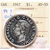 Image 2 : 1947 $1 Pointed 7 with Dot ICCS Choice About Uncirculated-55.