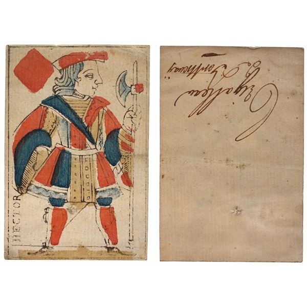 French Colonial Issue Playing Card; Jack of Diamonds with French Hand Written on the back.