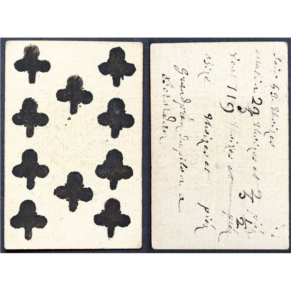 French Colonial Issue Playing Card; Ten of Clubs with French Hand Written on the back.