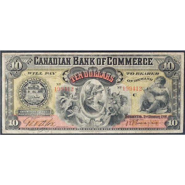 The Canadian Bank of Commerce;  1901 $10 #199412 CH-75-14-20, LCG Very Fine-20.  very scarce early t