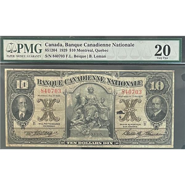 Banque Canadienne Nationale 1929 $10 CH-85-12-04 #840703 PMG Very Fine-20