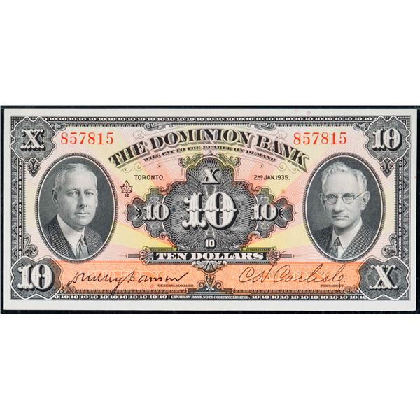 The Dominion Bank; 1935 $10 #857815 CH-220-28-02, PMG Very Choice Uncirculated-64EPQ.