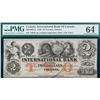 Image 1 : The International Bank of Canada 1858 $2 #16642 CH-380-10-08-12 PMG Choice Uncirculated-64. Pinhole