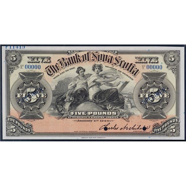 The Bank of Nova Scotia; 1920 £5 CH-550-38-02-08S, PMG Superb Gem Uncirculated-66EPQ. Great eye appe