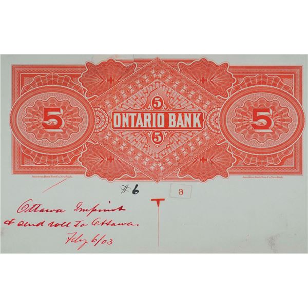 The Ontario Bank; 1888 $5 CH-555-18-02BP, LCG Choice About Uncirculated-58 w/Approval Proof Mounted 
