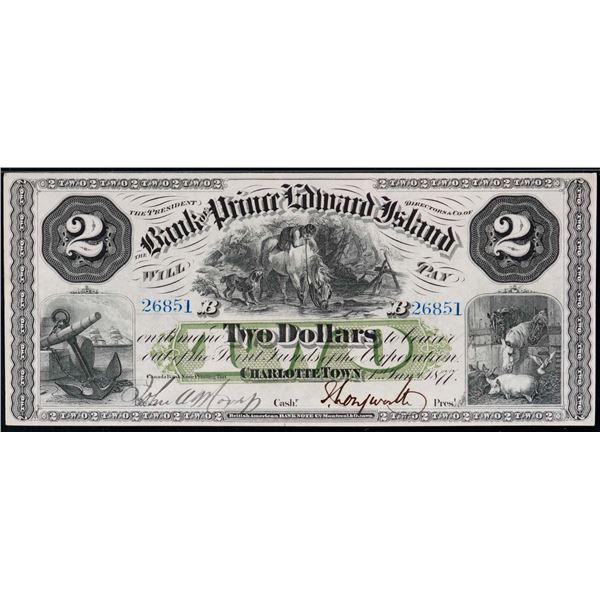 The Bank of Prince Edward Island; 1877 $2 #26851 CH-600-12-08, PMG Choice Uncirculated-63EPQ. Great 