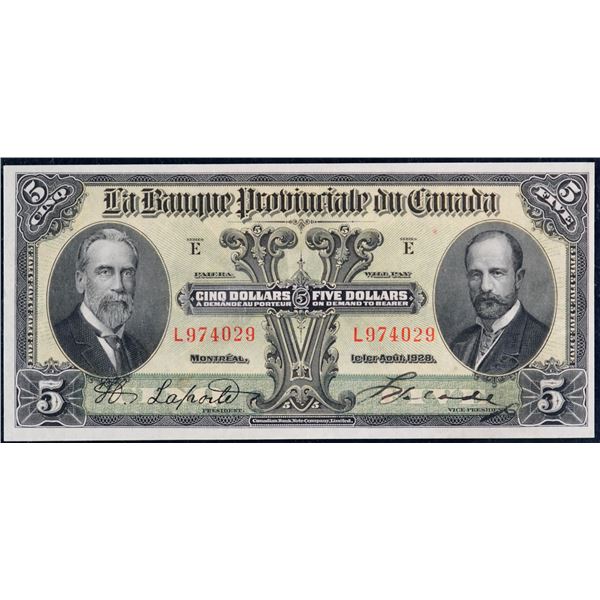 La Banque Provinciale du Canada;  1928 $5 #L974029, CH-615-14-08, LCG Choice Extra Fine-45.