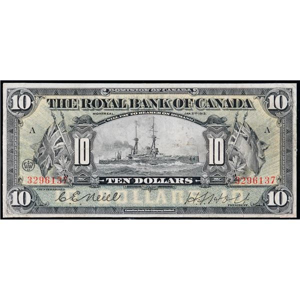The Royal Bank of Canada 1913 $10 CH-630-12-08 "Battleship" A VF example.
