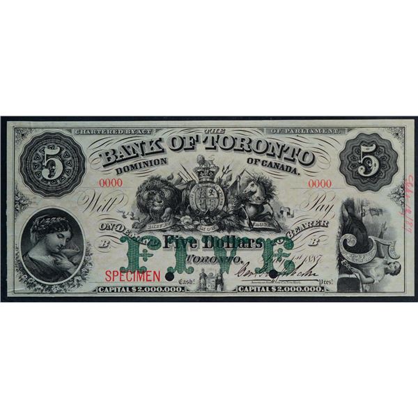 The Bank of Toronto;  1887 $10 CH-715-22-24S Specimen PMG Choice Uncirculated-63NET.