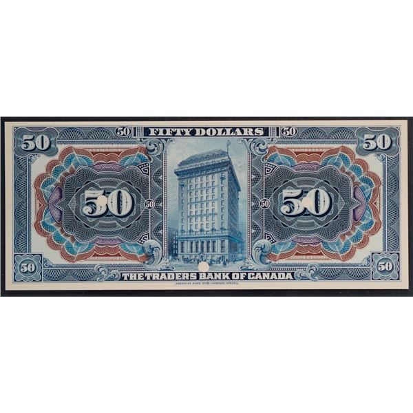 The Traders Bank of Canada;  1909 $50 CH-720-16-08P Back Proof LCG Superb Gem Uncirculated-66PPQ.