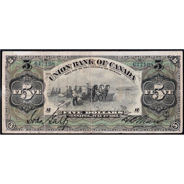 Union Bank of Canada 1912 $5 #647108 CH-730-16-04a PMG Choice Very Fine-25