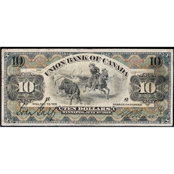 Union Bank of Canada 1912 $10 CH-730-16-10 #518864 Fine+.