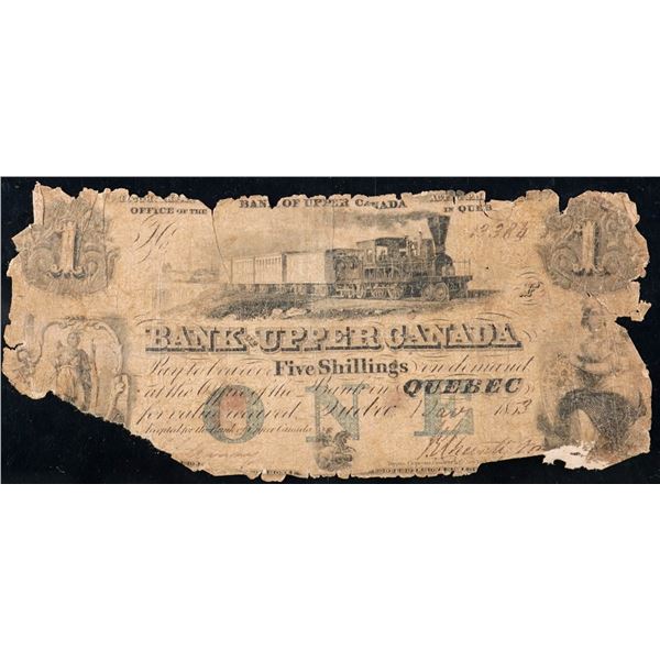 Bank of Upper Canada (Quebec) 1853 $1 (5 shillings) #13384 CH-770-18-08-04 CCCS aG-2.  Only 6 known 