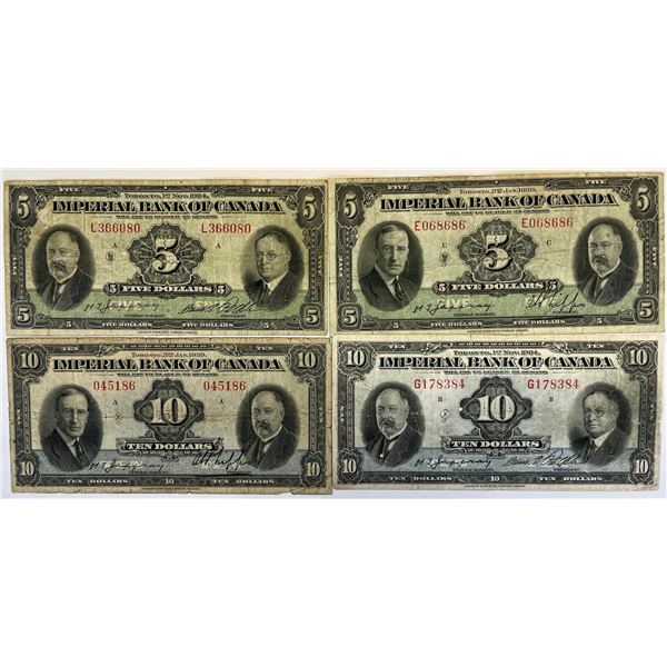 Chartered Banknote Lot;  Imperial Bank of Canada Mixed denominations, varieties and signatures.  Lot
