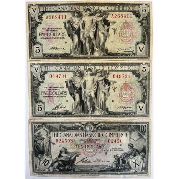 Chartered Banknote Lot;  The Canadian Bank of Commerce Mixed denominations, varieties and signatures