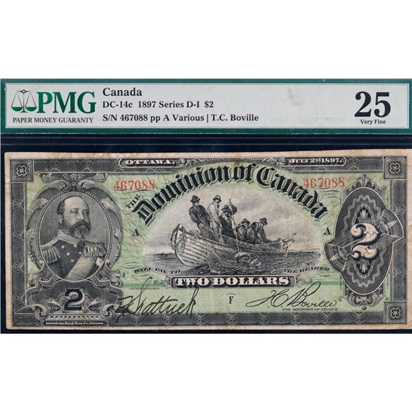 1897 $2 DC-14c #467088, PMG Choice Very Fine-25.  A bright example.