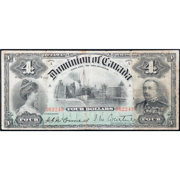 1900 $4 DC-16 #062243 LCG Choice Fine-15.  Light and minor stain and hole.  Popular and sought after