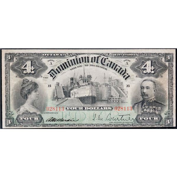 1902 $4 DC-17a #028113, PMG Very Fine-20. A superb example of this rare variety. Nice eye appeal and