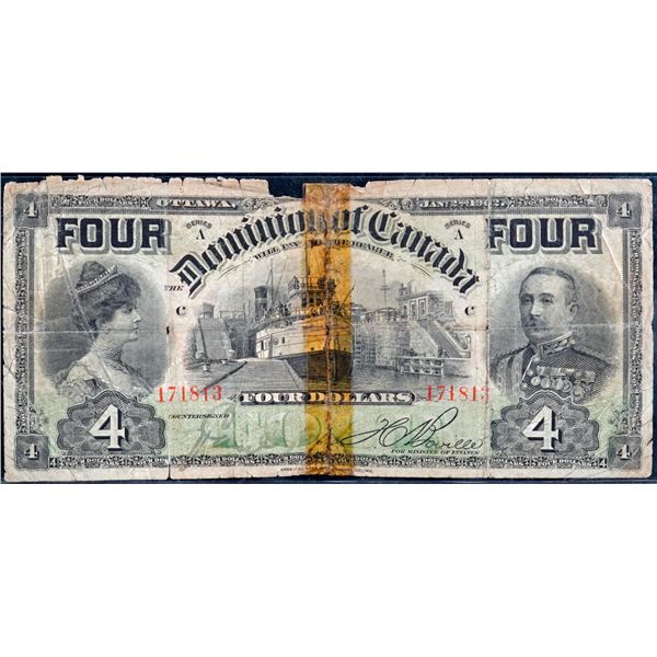 1902 $4 DC-17b #171813, VG appeal with several problems.