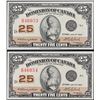 Image 1 : Consecutive Pair; 1923 25 cent Shinplasters DC-24d #646053/646054 "D" P7/3 P8/4.  Both notes LCG Sup