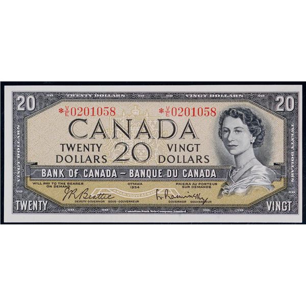 1954 $20 BC-41bA #*VE0201058, PCGS Choice Uncirculated-63PPQ.  Very scarce replacement note seldom o