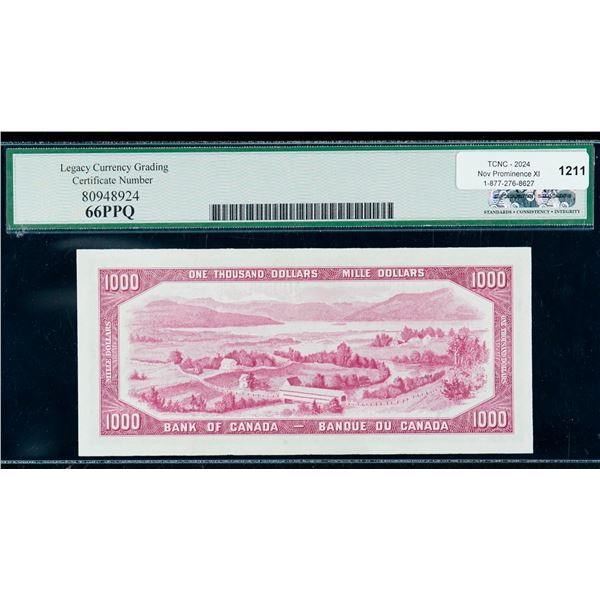 1954 $1000 BC-44a #A/K 0059052 LCG 66 PPQ. So flashy and attractive. Nice centering and embossing. S