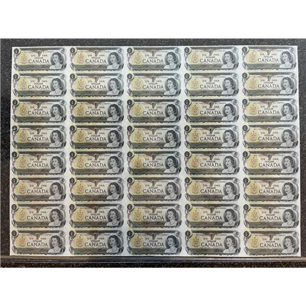 1973 $1 BC-46b Uncut Sheet of 40 Notes #BFL Includes 10 RADAR examples ie.  1550551, 1551551 etc[x=#