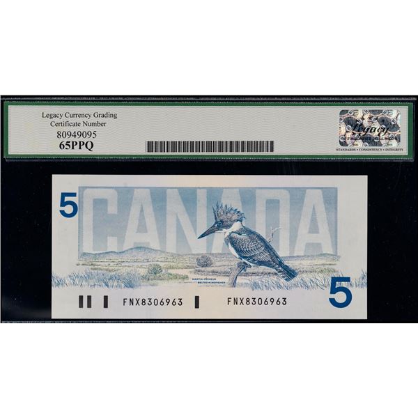 1986 $5 BC-56cA #FNX8306963 Bonin-Thiessen "Replacement note" LCG Gem Uncirculated-65PPQ