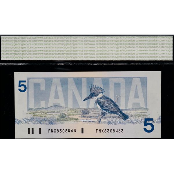 1986 $5 BC-56cA #FNX8308463, CCGS Gem Uncirculated-65.  Replacemenmt note.