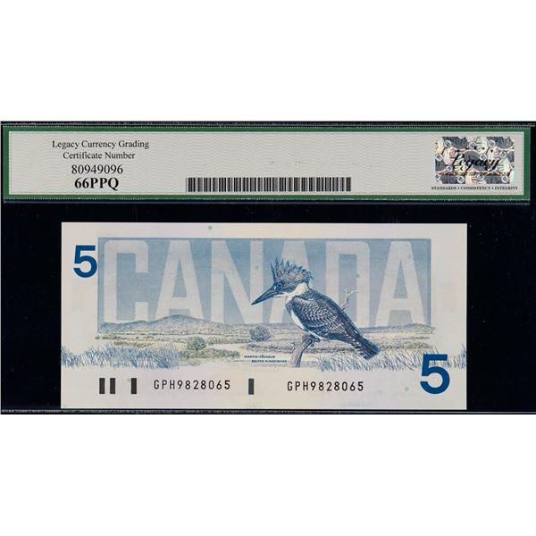 1986 $5 BC-56cA #GPH9828065 "Replacement note" LCG Superb Gem Uncirculated-66PPQ