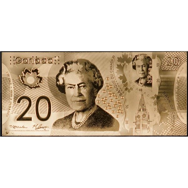 UNIQUE 2012 $20 in 24 carat gold (99,99%) sealed in acrylic cristal frame. No S/N. 7th Guardian Bank