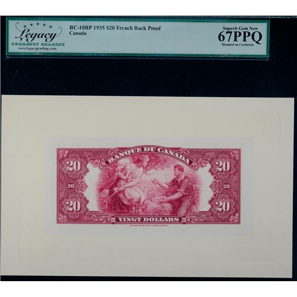 1935 $20 BC-10BP French Back Proof LCG Gem Uncirculated-67 PPQ
