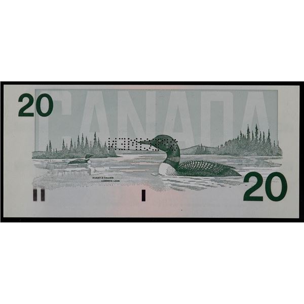 Essay Notes;  1991 $20 BC-58b - Polymer DuraNote Specimen (Punched) example w/Full Print.  UNC examp