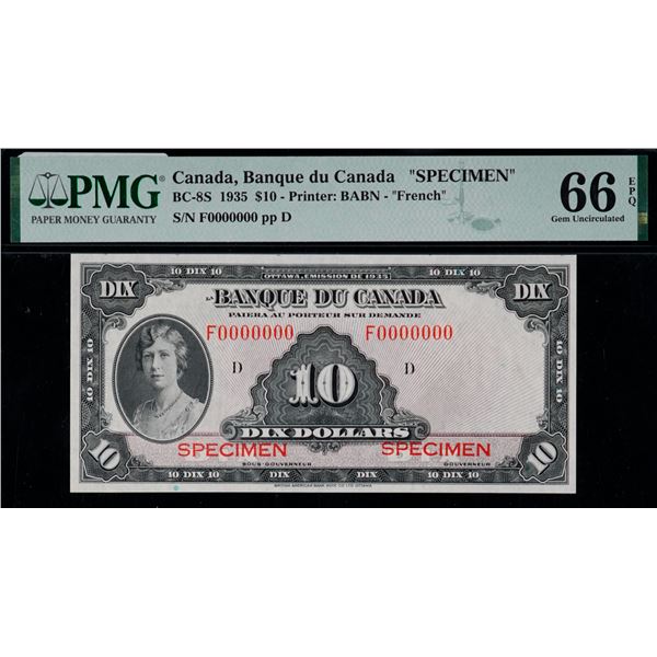 Specimen Note; 1935 $10 BC-8S #F0000000, PMG Superb Gem Uncirculated-66EPQ. Great eye appeal, great 