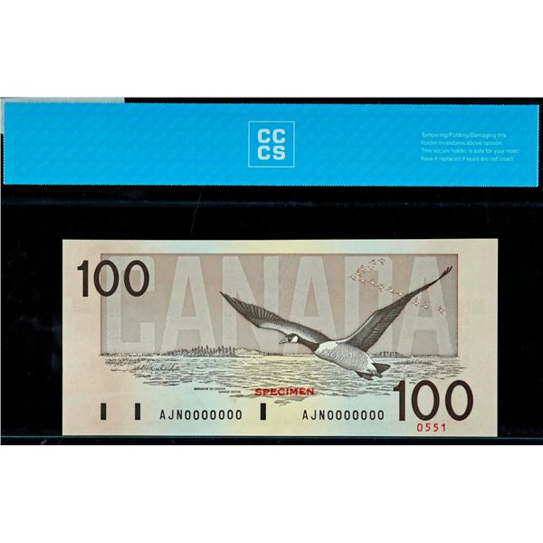 Specimen Note;  1988 $100 BC-60aS #AJN0000000, CCCS Choice Uncirculated-64 Specimen 0551.