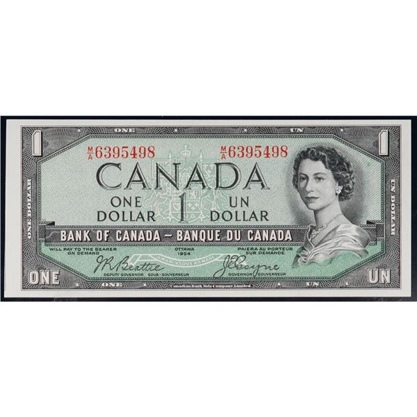 Error Note;  1954 $1 BC-29b #MA6395498, PMG Superb Gem Uncirculated-66EPQ.  Cut Off Size Error.