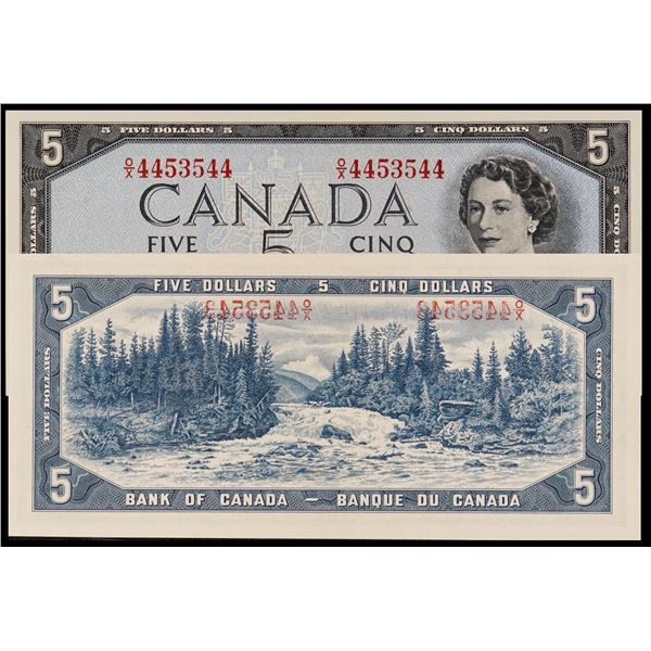 ERROR & RADAR note; 1954 $5 BC-39b #O/X4453544 CCCS Choice Uncirculated-63"3 Digit Radar" - Offset S