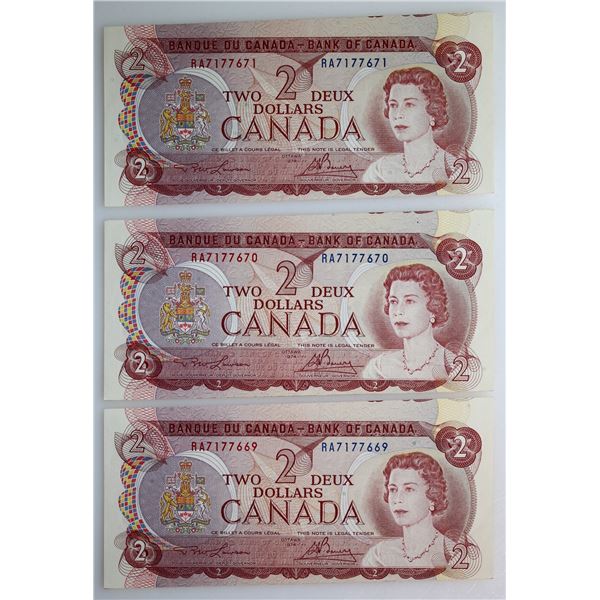 Error Notes;  1974 BC-47a #RA7177669-671.  Lot of 3 Crisp Original UNC Miscut Notes.