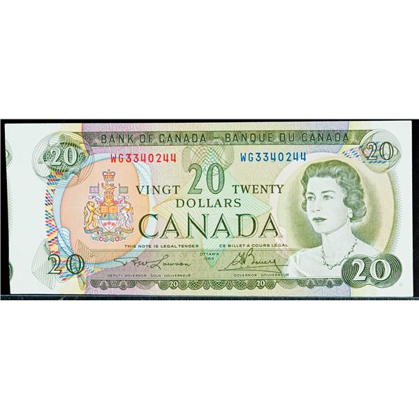 Error Note;  1969 $20 BC-50b #WG33402244, Cut Off Size.  Nice EF example.