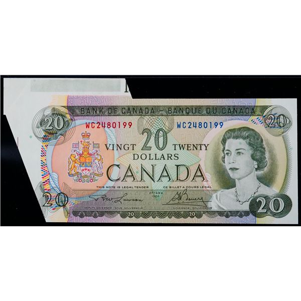 Error; 1969 $20 BC-50b, E24-ii #WC2480199 PMG Choice Uncirculated-64EPQ. Cut & Fold, Large Part atta