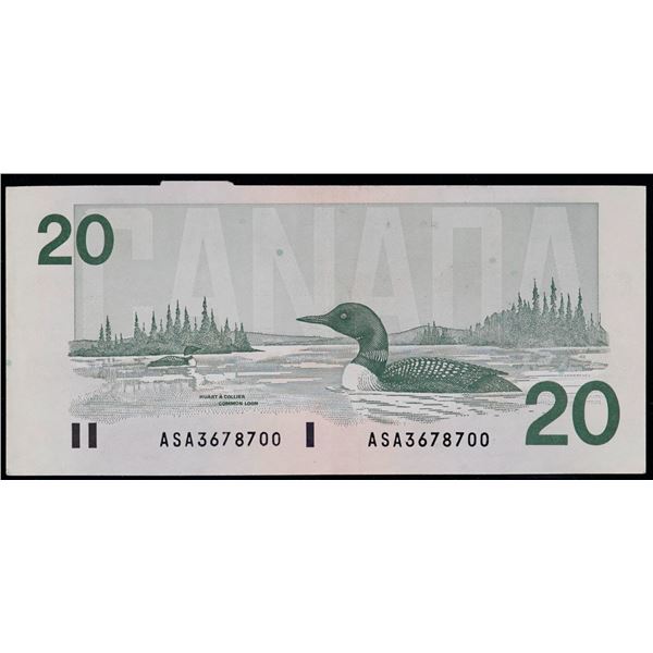 Error Note;  1991 $20 BC-58b-i #ASA3678700 Miscut (extra piece) example.