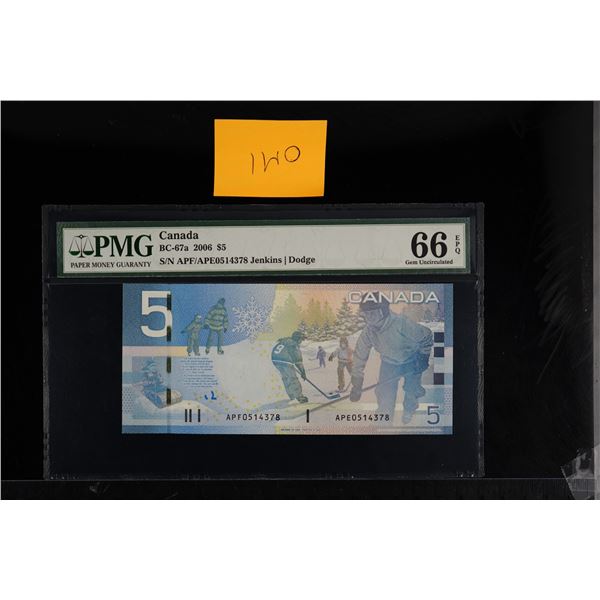 Error Note;  2006 $5 BC-67a #APF/APE0514378, PMG Superb Gem Uncirculated-66EPQ.  Mismatched Serial N