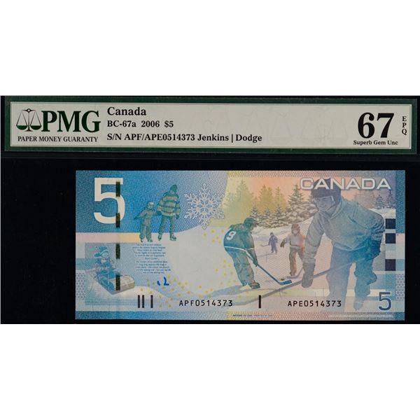 Error Note;  2006 $5 BC-67a #APF/APE0514373, PMG Superb Superb Gem Uncirculated-67EPQ.  Mismatched S