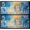 Image 1 : Error Note; 2001 $5 BC-62a #ANZ0522198-199 Partial Digit Serial Number, both UNC or better.