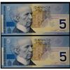 Image 2 : Error Note; 2001 $5 BC-62a #ANZ0522198-199 Partial Digit Serial Number, both UNC or better.