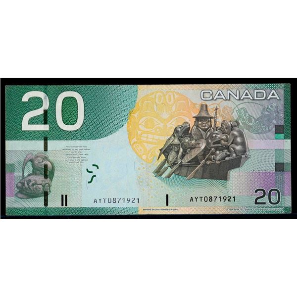Error Note; 2004 $20 BC-64a #AYT0871921, the serial number is light at left.