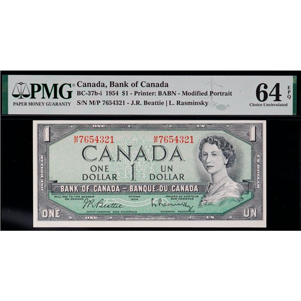 Ladder; 1954 $1 BC-37b-i N2-ii #M/P 7654321 PMG Choice Uncirculated-64 EPQ