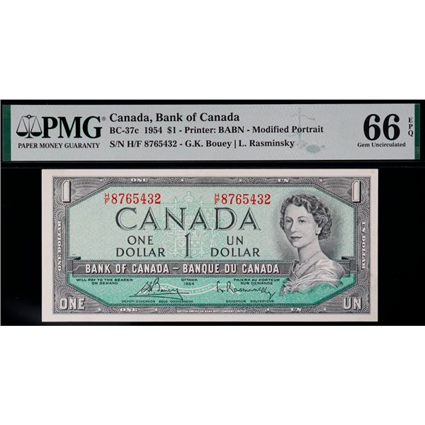 Ladder;1954 $1 BC-37c N2-ii #H/F 8765432 PMG Gem Uncirculated-66 EPQ