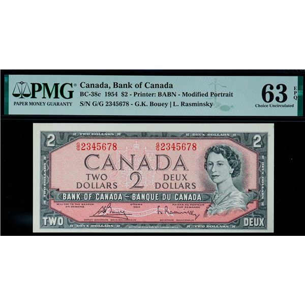 Ladder;1954 $2 BC-38c N2-ii #G/G 2345678 PMG Choice Uncirculated-63 EPQ